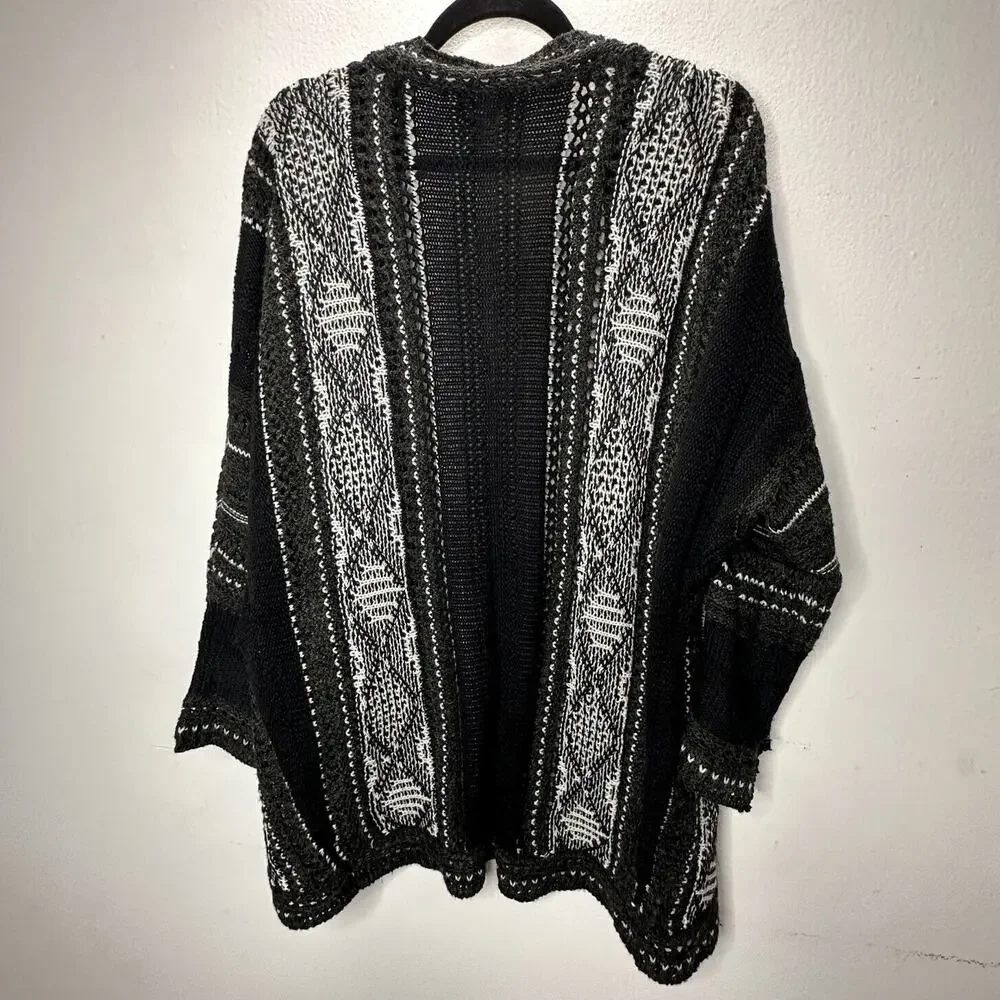 LA Hearts Black Gray and Cream Striped Knit Long Line Open Cardigan Sweater OS - Picture 6 of 14